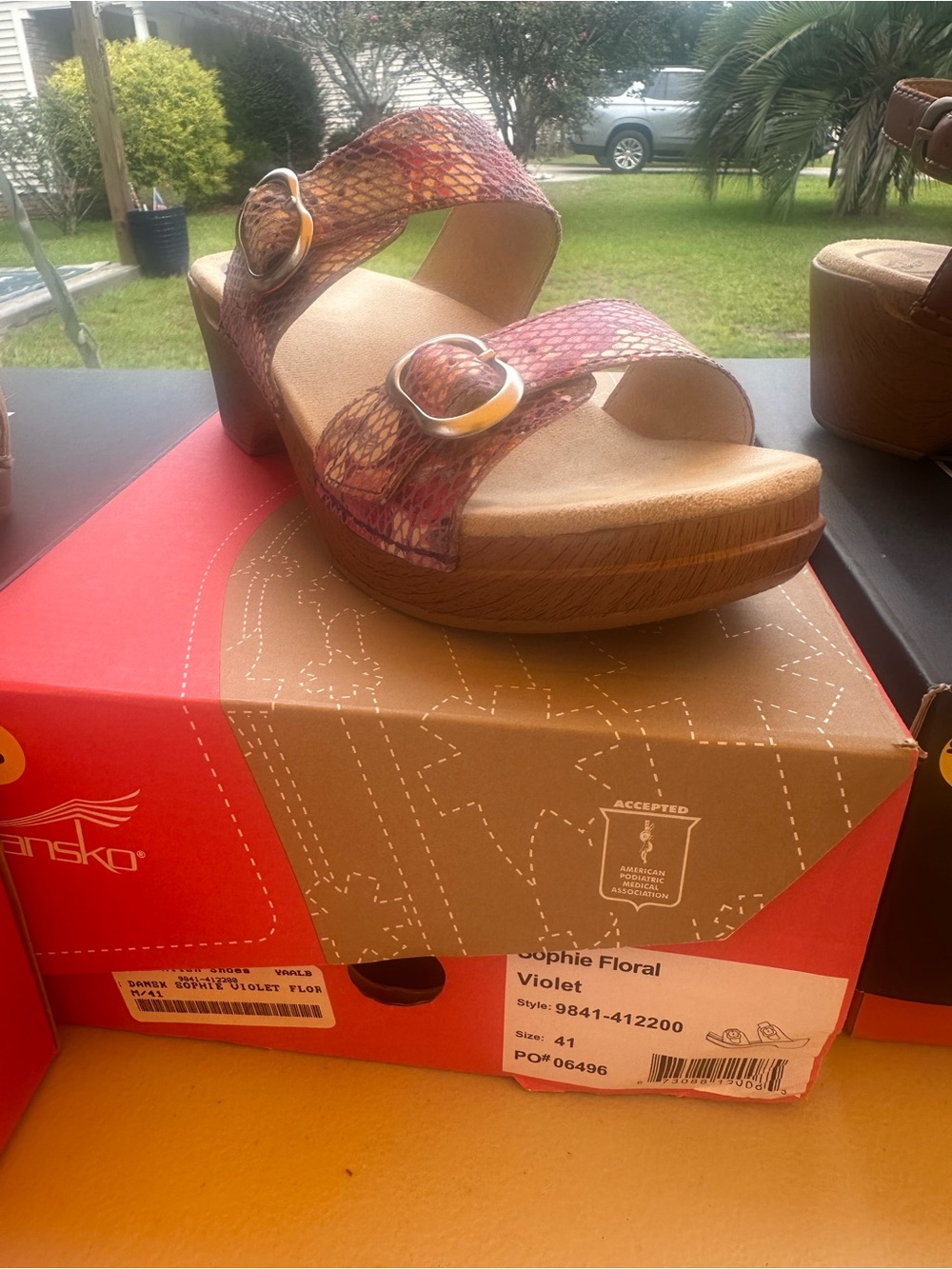 Dansko Violet Floral Double-Buckle Platform Mule